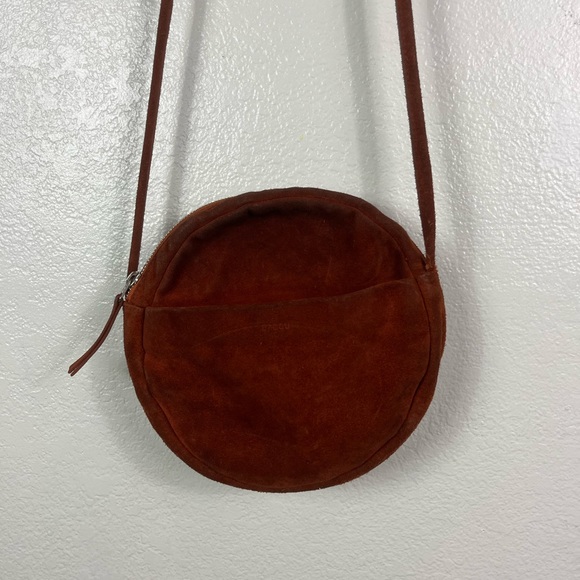 Baggu Natural Milled Leather Circle Round Long Shoulder Crossbody Bag purse - Picture 6 of 14